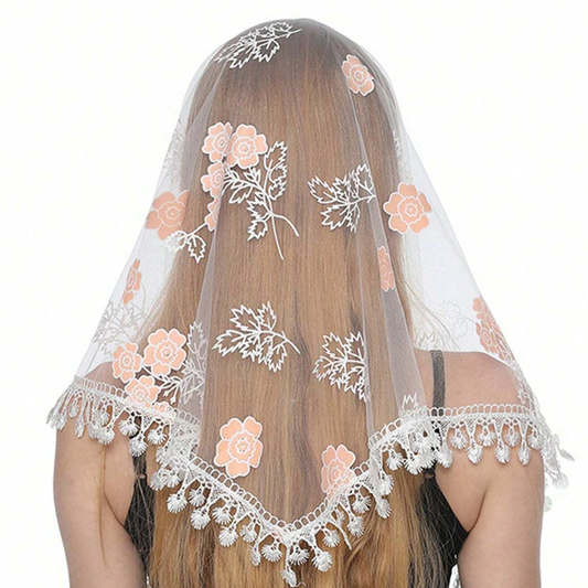 Colorful Tassel Breathable Lace Trim Triangle Scarf Triangle Veil Cathedral Head Covering Veil Lace Shawl Latin Scarf Elegant