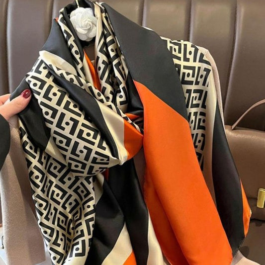 Women's winter geometric pattern double-sided scarf
