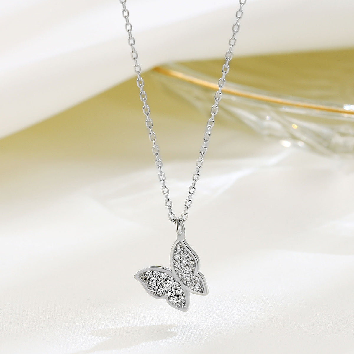s925 sterling silver diamond butterfly necklace Korean style literary and artistic women's niche clavicle fashion jewelry