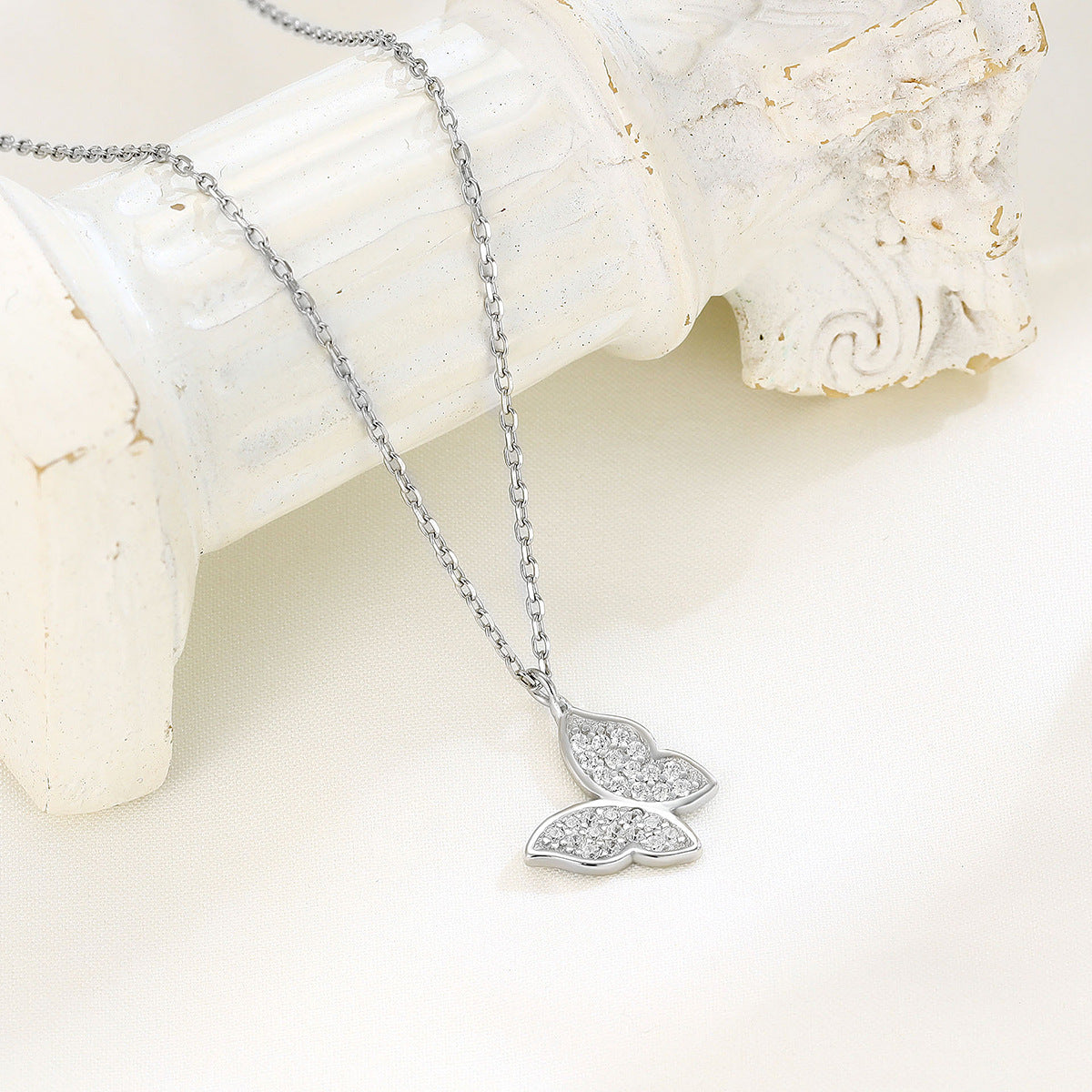 s925 sterling silver diamond butterfly necklace Korean style literary and artistic women's niche clavicle fashion jewelry