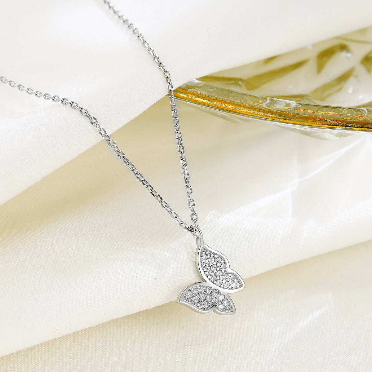s925 sterling silver diamond butterfly necklace Korean style literary and artistic women's niche clavicle fashion jewelry