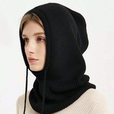 Stylish Face Mask Neck Gaiter Winter Hats For Women Unisex Knitted Hooded Beanie Men Women Drawstring One Piece Hat Thermal Balaclava