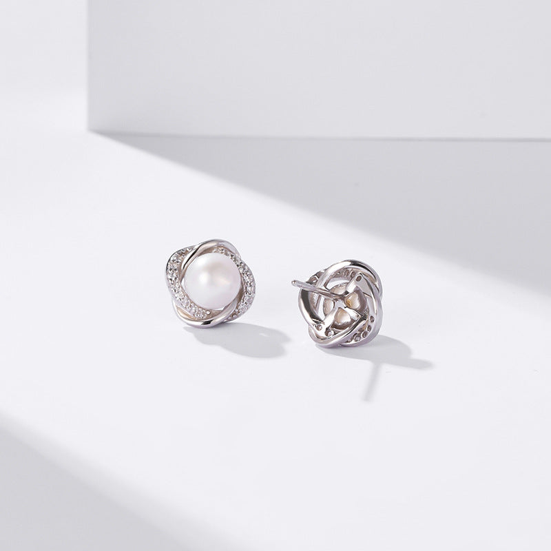 Four-leaf clover earrings for women transfer sterling silver earrings light luxury niche design high-end pearl earrings