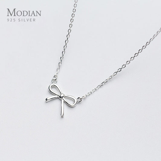 Authentic 925 Sterling Silver Elegant Bowknot Necklace Pendant for Women Fashion Fine Statement Jewelry Gifts Bijoux - LEIDAI