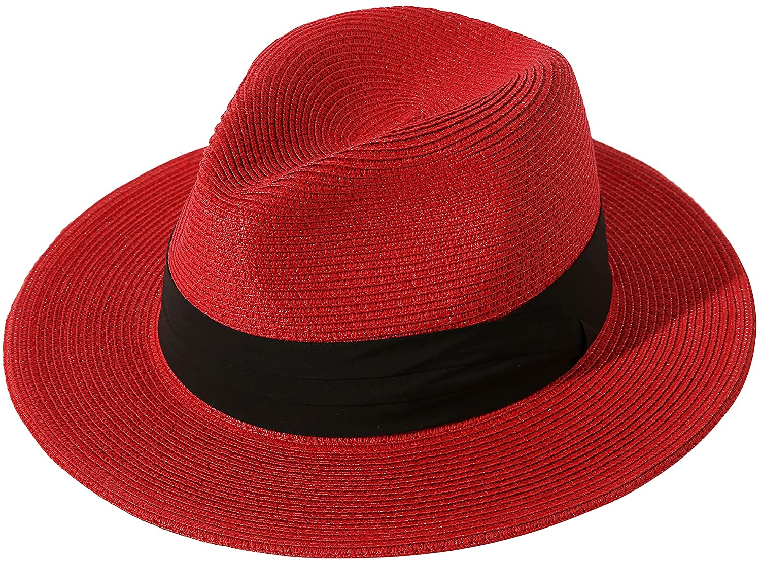 Women Wide Brim Straw Panama Roll up Hat Belt Buckle Fedora Beach Sun Hat UPF50+ - LEIDAI