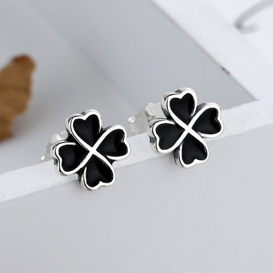 S925 sterling silver four-leaf clover earrings trendy simple cold style earrings for women sterling silver small fresh internet celebrity ear jewelry