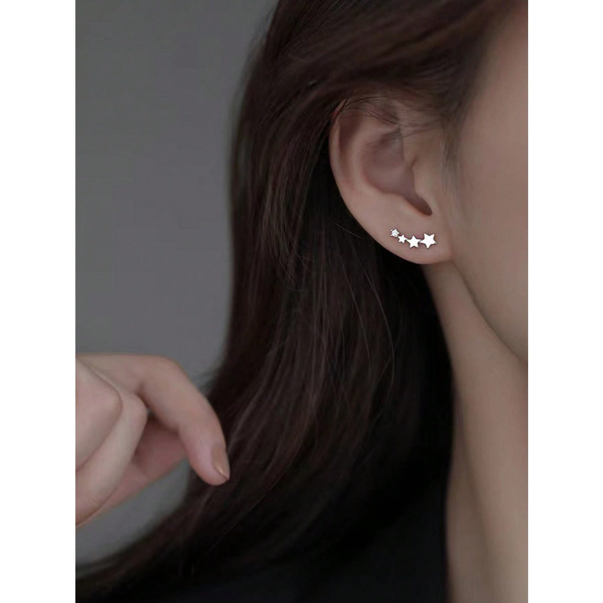 LEIDAI Cute Star Ear Cuff Wrap Earrings for Women Girls Silver CZ Ears Crawler Studs