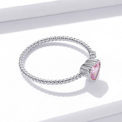 Popular inlaid sterling silver pink love ring s925 platinum plated heart-shaped zircon fashion ring bracelet