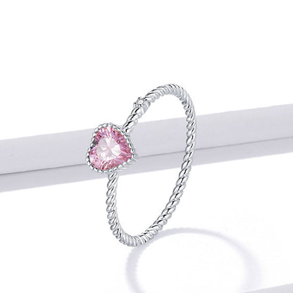 Popular inlaid sterling silver pink love ring s925 platinum plated heart-shaped zircon fashion ring bracelet