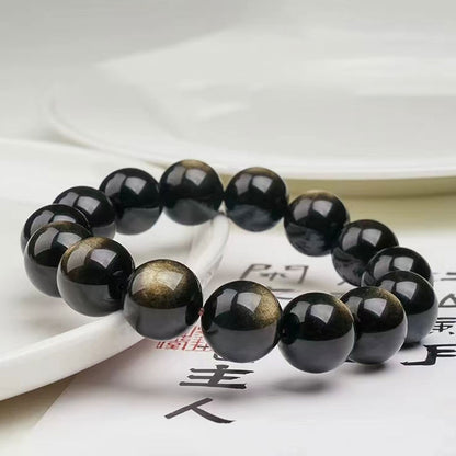 Black Gold Color Obsidian Beaded Stretch Bracelets 6-12mm Natural Stone Beads Bracelet Bangles Women Men Charm Energy Jewelry