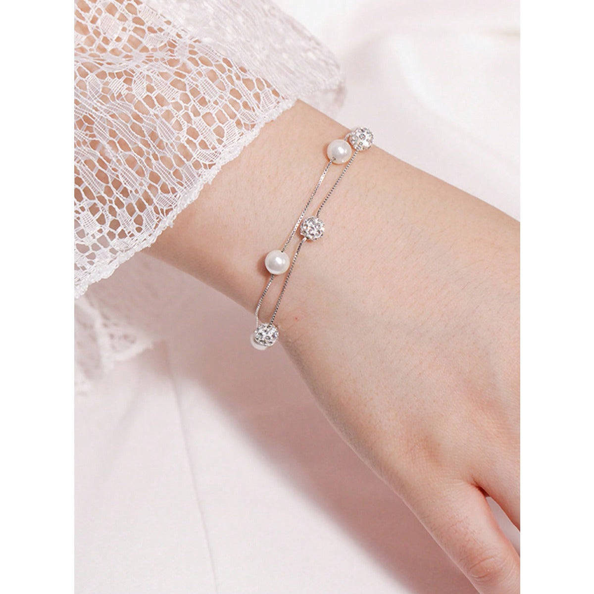 LEIDAI Double Layered 925 Sterling Silver Bracelet Geometric Sphere Gifts for Women