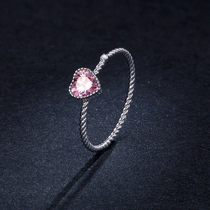 Popular inlaid sterling silver pink love ring s925 platinum plated heart-shaped zircon fashion ring bracelet