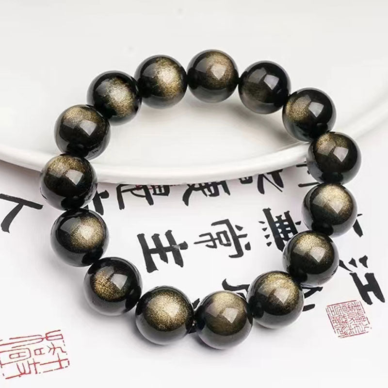 Black Gold Color Obsidian Beaded Stretch Bracelets 6-12mm Natural Stone Beads Bracelet Bangles Women Men Charm Energy Jewelry