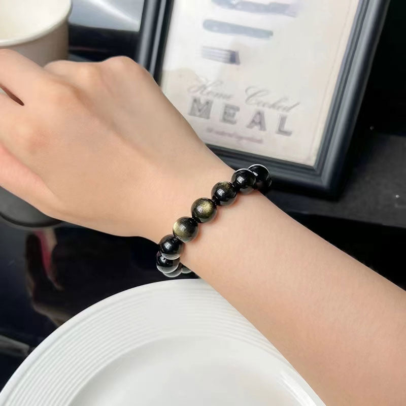 Black Gold Color Obsidian Beaded Stretch Bracelets 6-12mm Natural Stone Beads Bracelet Bangles Women Men Charm Energy Jewelry