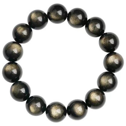 Black Gold Color Obsidian Beaded Stretch Bracelets 6-12mm Natural Stone Beads Bracelet Bangles Women Men Charm Energy Jewelry