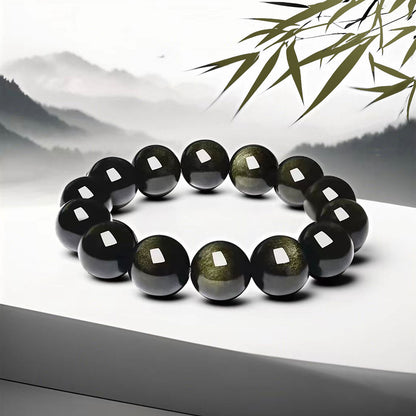 Black Gold Color Obsidian Beaded Stretch Bracelets 6-12mm Natural Stone Beads Bracelet Bangles Women Men Charm Energy Jewelry