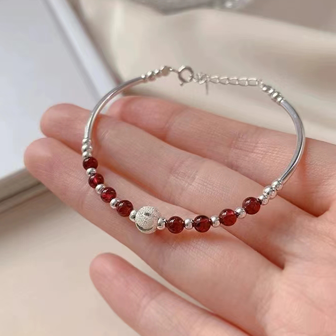 925 Sterling Silver Red Crystal Round Bead Charm Bracelets For Women Valentines Gift Wedding Party Jewelry Gift Pulseira Jlfjda