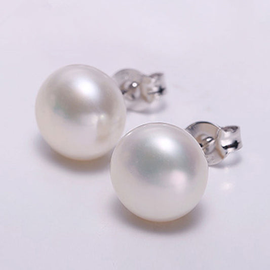 White Cultured Freshwater Pearl 925 Sterling Silver Stud Earrings - Handmade Pearl Jewelry Gift Ideas for Women - Jewellery for Brides Wedding Bridal Bridesmaid - Christmas Birthday Gift