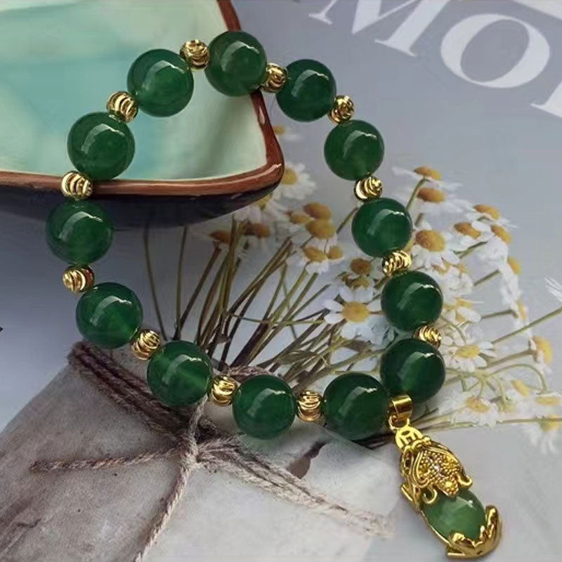 Genuine Natural Green Jade Lucky Pixiu Pendant Bracelet Women Fine Jewelry Chrysoprase Bangle Accessories Girlfriend Mom Gifts