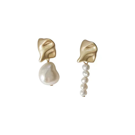 French light luxury asymmetric pearl earrings for women 2025 new niche high-end earrings simple temperament earrings