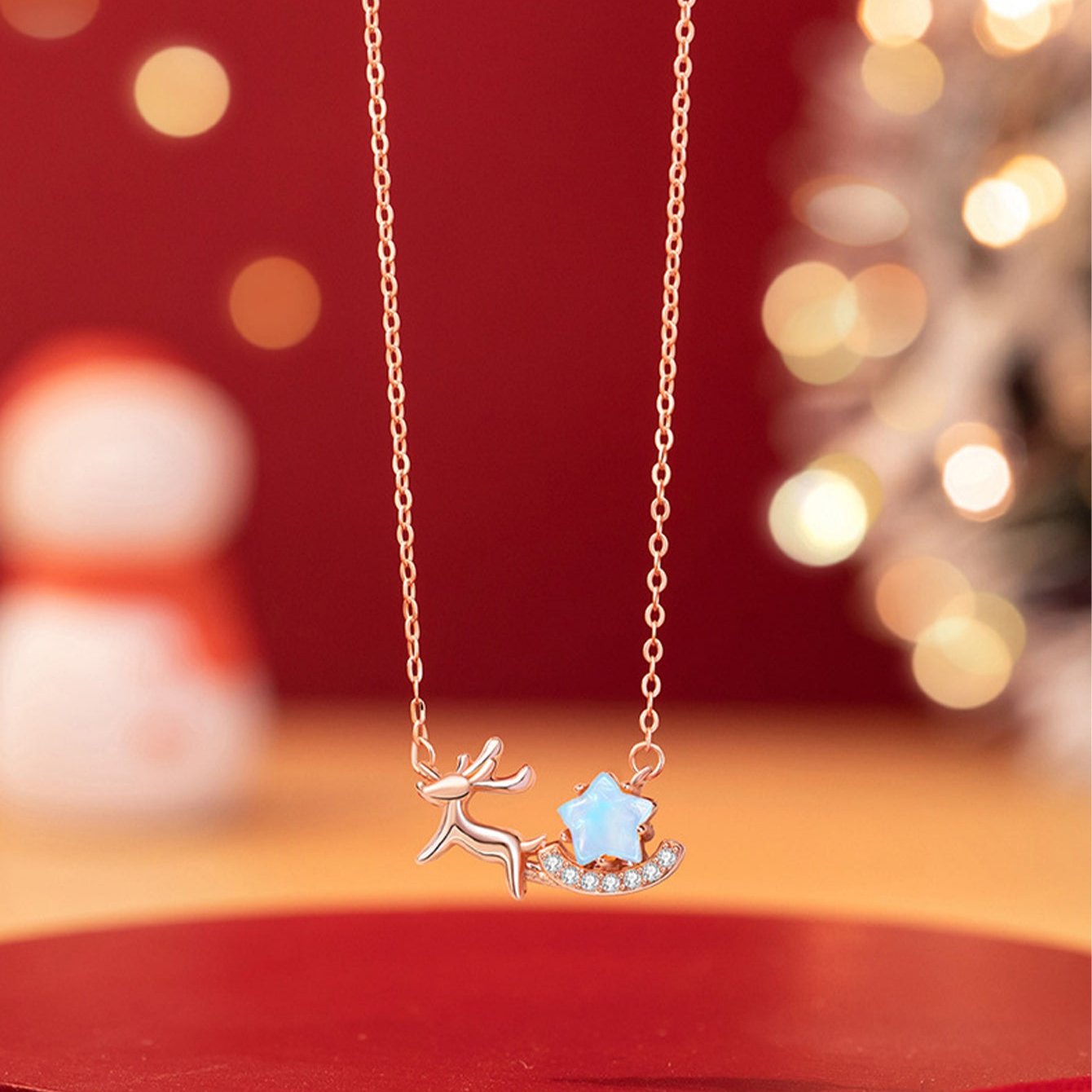 Christmas gift elk necklace for women sterling silver light luxury niche design glazed star clavicle chain gift for girls