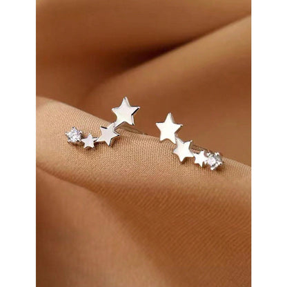 LEIDAI Cute Star Ear Cuff Wrap Earrings for Women Girls Silver CZ Ears Crawler Studs