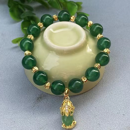 Genuine Natural Green Jade Lucky Pixiu Pendant Bracelet Women Fine Jewelry Chrysoprase Bangle Accessories Girlfriend Mom Gifts