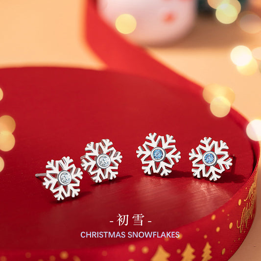 S999 pure silver snowflake earrings for women niche design exquisite earrings Christmas sterling silver earrings