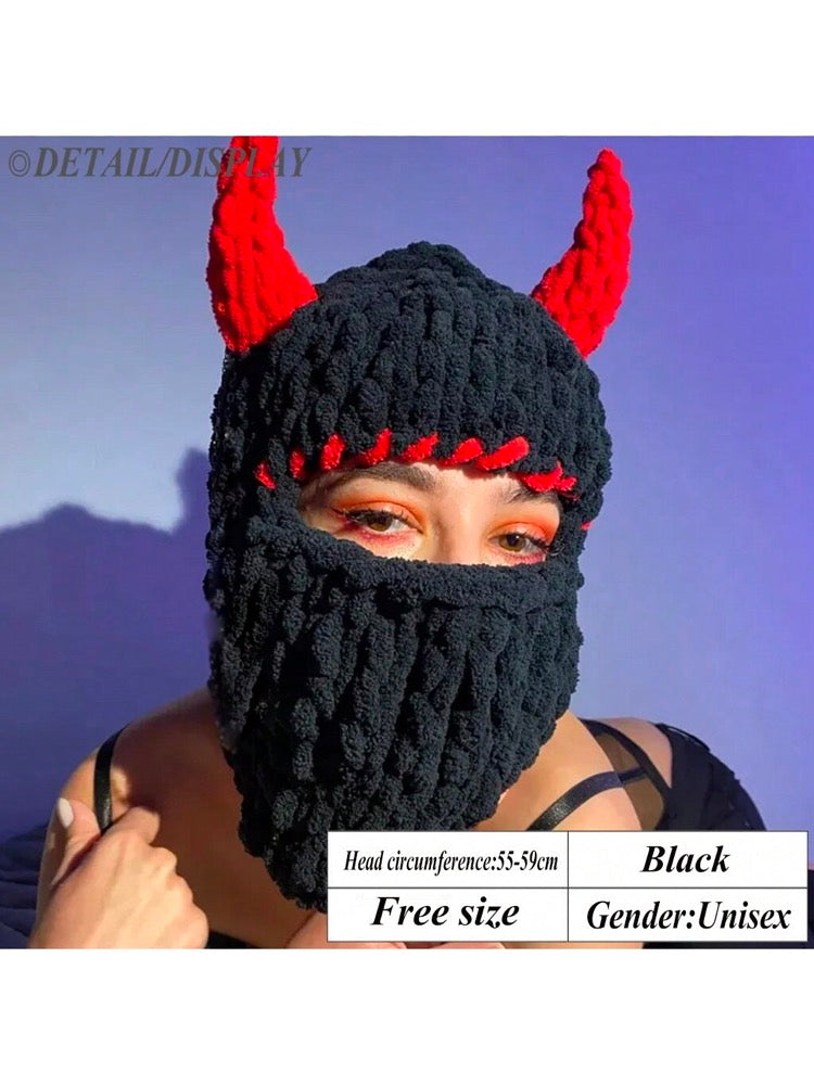 Handmade knitted hat, thickened warm velvet hat, face mask and hood cover