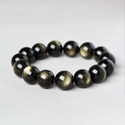 Black Gold Color Obsidian Beaded Stretch Bracelets 6-12mm Natural Stone Beads Bracelet Bangles Women Men Charm Energy Jewelry