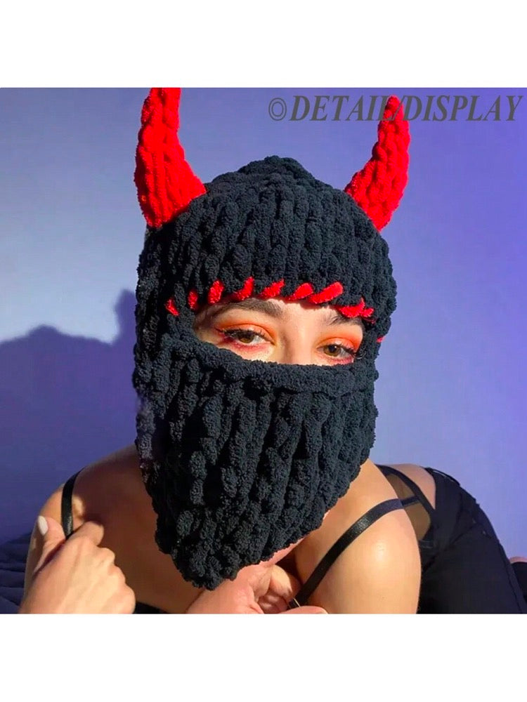 Handmade knitted hat, thickened warm velvet hat, face mask and hood cover