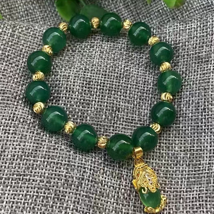 Genuine Natural Green Jade Lucky Pixiu Pendant Bracelet Women Fine Jewelry Chrysoprase Bangle Accessories Girlfriend Mom Gifts