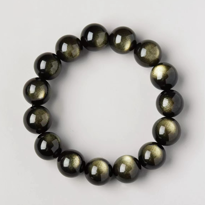 Black Gold Color Obsidian Beaded Stretch Bracelets 6-12mm Natural Stone Beads Bracelet Bangles Women Men Charm Energy Jewelry