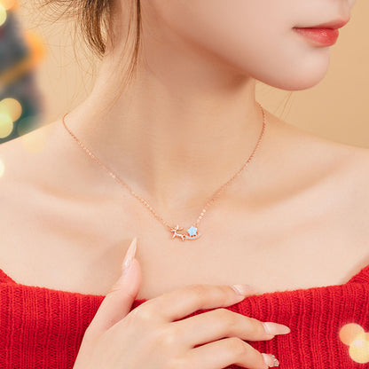 Christmas gift elk necklace for women sterling silver light luxury niche design glazed star clavicle chain gift for girls