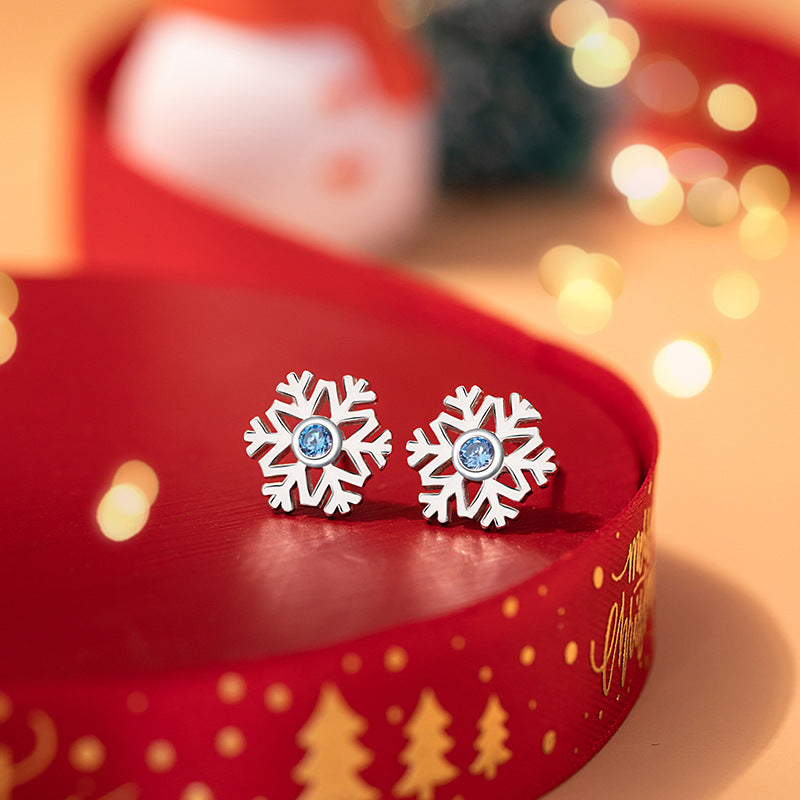 S999 pure silver snowflake earrings for women niche design exquisite earrings Christmas sterling silver earrings