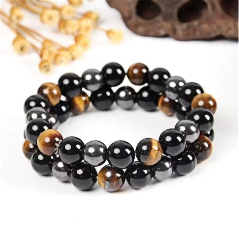 1 Natural Black Obsidian Hematite Tiger Eye Bead Bracelet For Men Magnetic Health Protection For Women Soul Jewelry