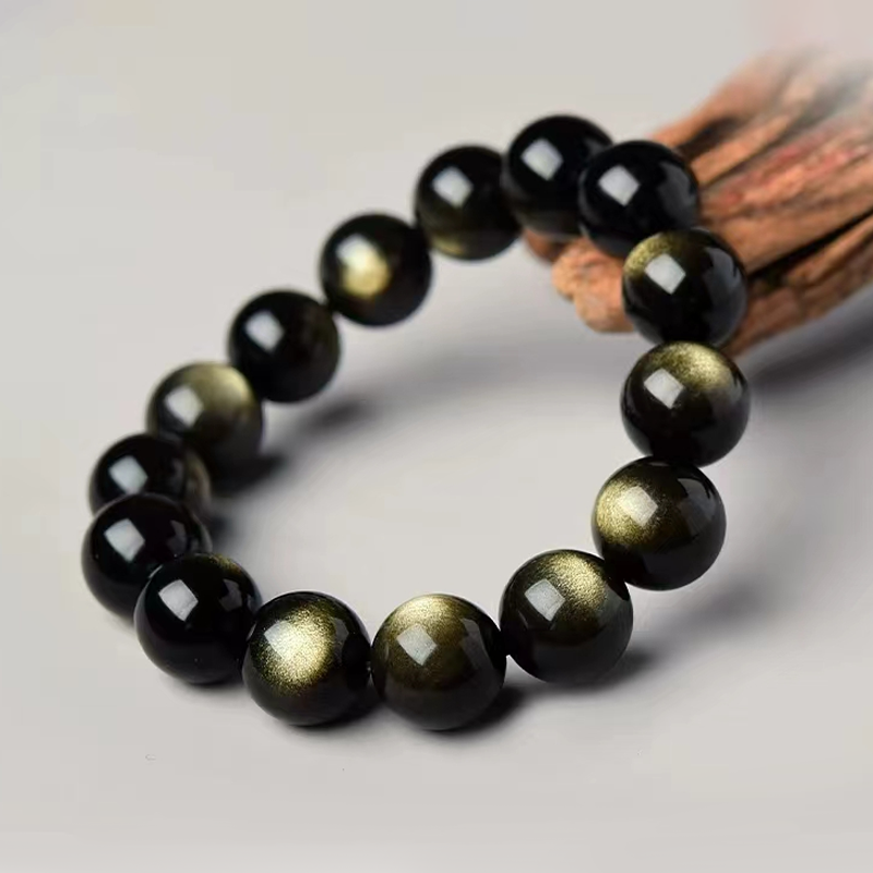 Black Gold Color Obsidian Beaded Stretch Bracelets 6-12mm Natural Stone Beads Bracelet Bangles Women Men Charm Energy Jewelry