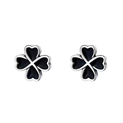 S925 sterling silver black four-leaf clover earrings, temperament and design, high-end new Japanese and Korean earrings for women