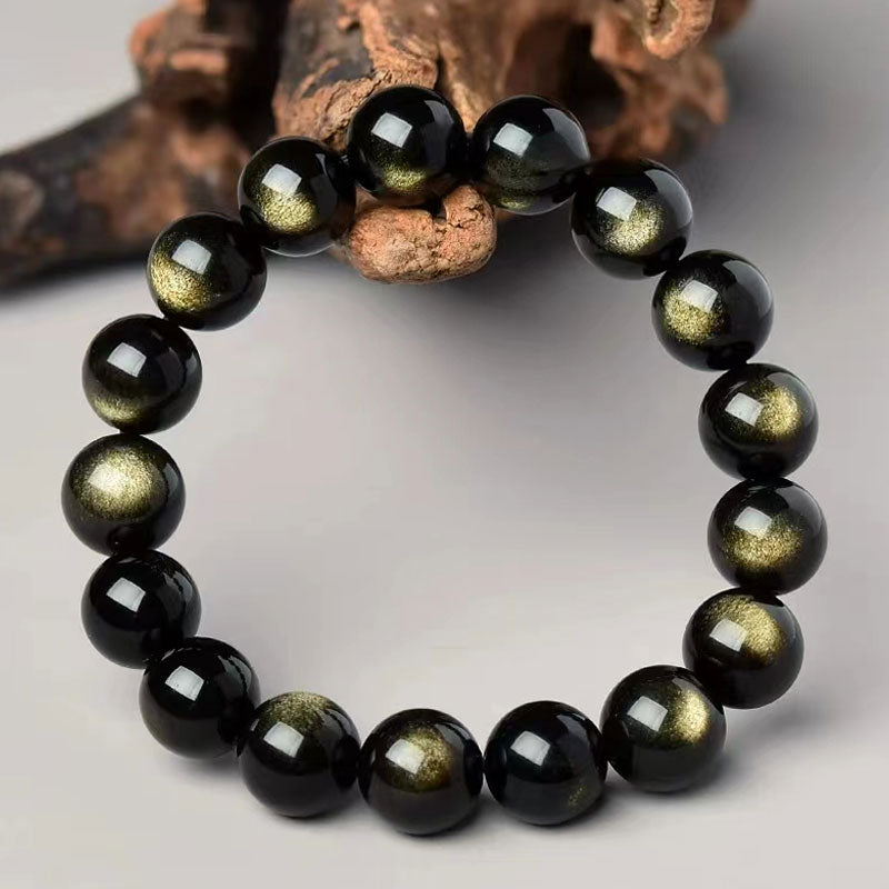 Black Gold Color Obsidian Beaded Stretch Bracelets 6-12mm Natural Stone Beads Bracelet Bangles Women Men Charm Energy Jewelry