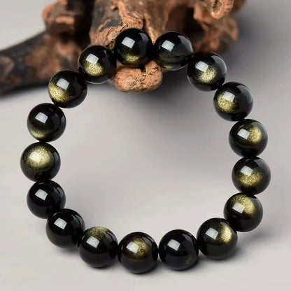 Black Gold Color Obsidian Beaded Stretch Bracelets 6-12mm Natural Stone Beads Bracelet Bangles Women Men Charm Energy Jewelry