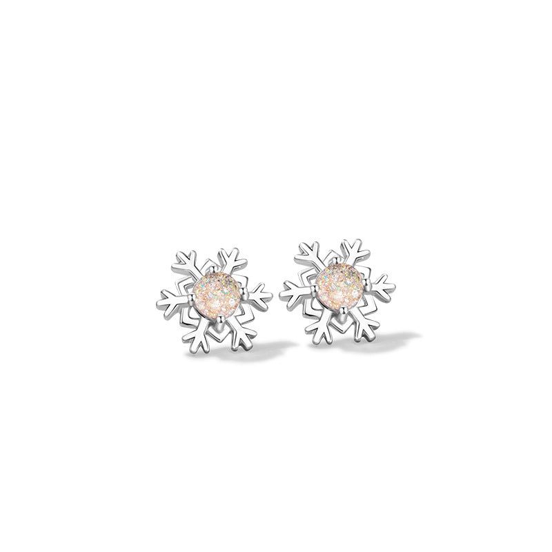 s999 silver snowflake earrings women's Christmas earrings hot style high-end autumn and winter earrings