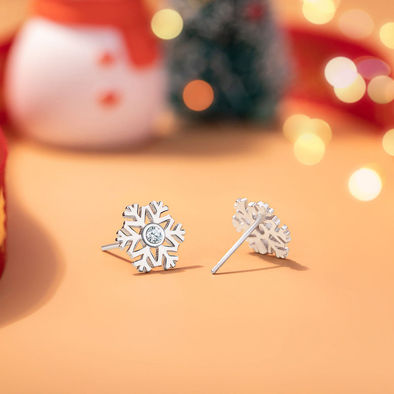 S999 pure silver snowflake earrings for women niche design exquisite earrings Christmas sterling silver earrings