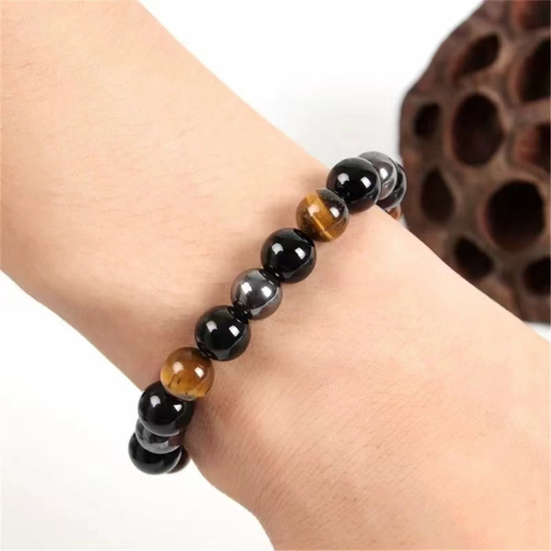 1 Natural Black Obsidian Hematite Tiger Eye Bead Bracelet For Men Magnetic Health Protection For Women Soul Jewelry