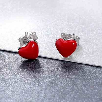 Retro style European and American popular S925 sterling silver red heart-shaped women's earrings