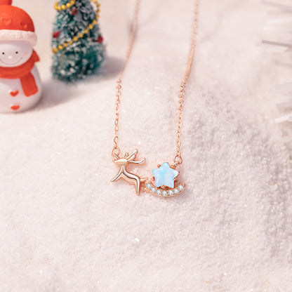 Christmas gift elk necklace for women sterling silver light luxury niche design glazed star clavicle chain gift for girls