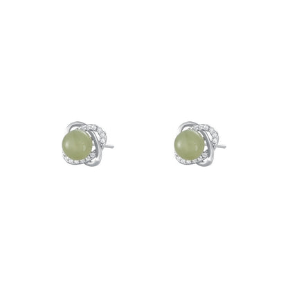 999 sterling silver natural Hetian jade earrings for women, high-end, luxury, niche earrings, pierced ears, fashionable earrings