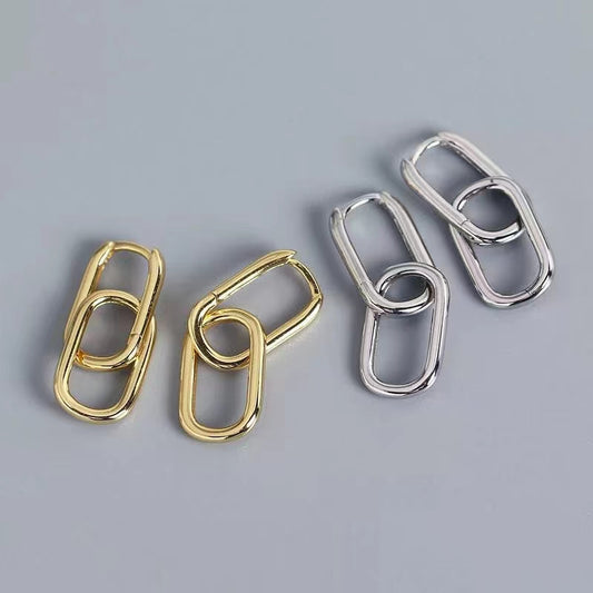 s925 sterling silver geometric oval earrings for women simple niche design gold high-end earrings ins trendy cold style