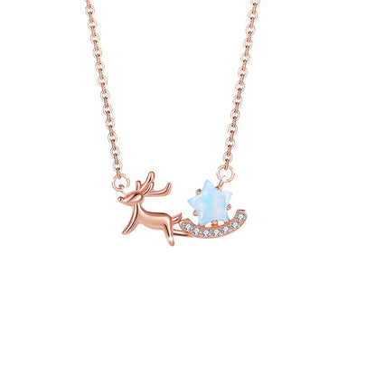 Christmas gift elk necklace for women sterling silver light luxury niche design glazed star clavicle chain gift for girls