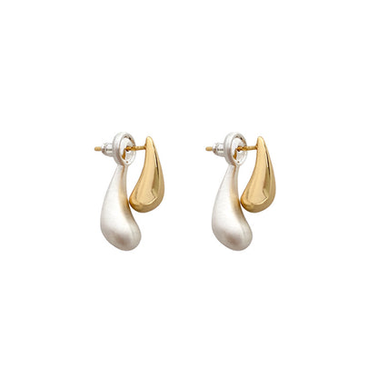 Niche unique temperament two-color splicing water drop earrings light luxury high-end autumn and winter earrings 2025 new hot style