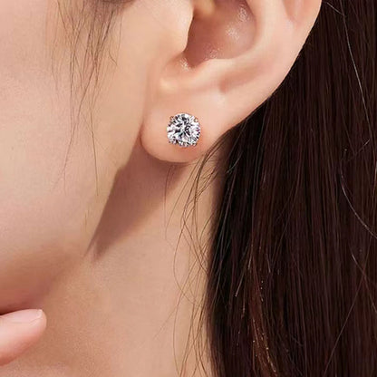 S925 Silver Ear Nail Mosang Stone Fashionable, Gorgeous, Classic, Four Claw Trendy